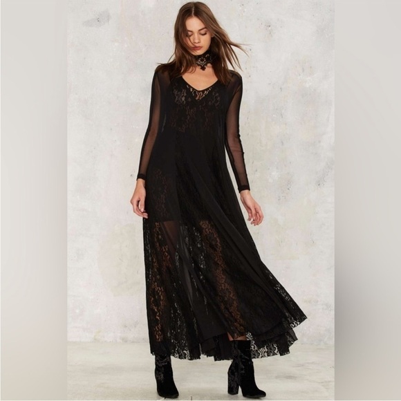 NWT Free People X HAH Mama C Maxi Sheer Dress in Black. Size Small. - Picture 1 of 8